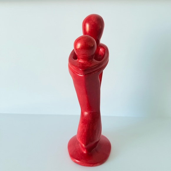 Modern Abstract Couple Art Soapstone Sculpture Red 10.5” Valentine’s Love Decor - Picture 2 of 12